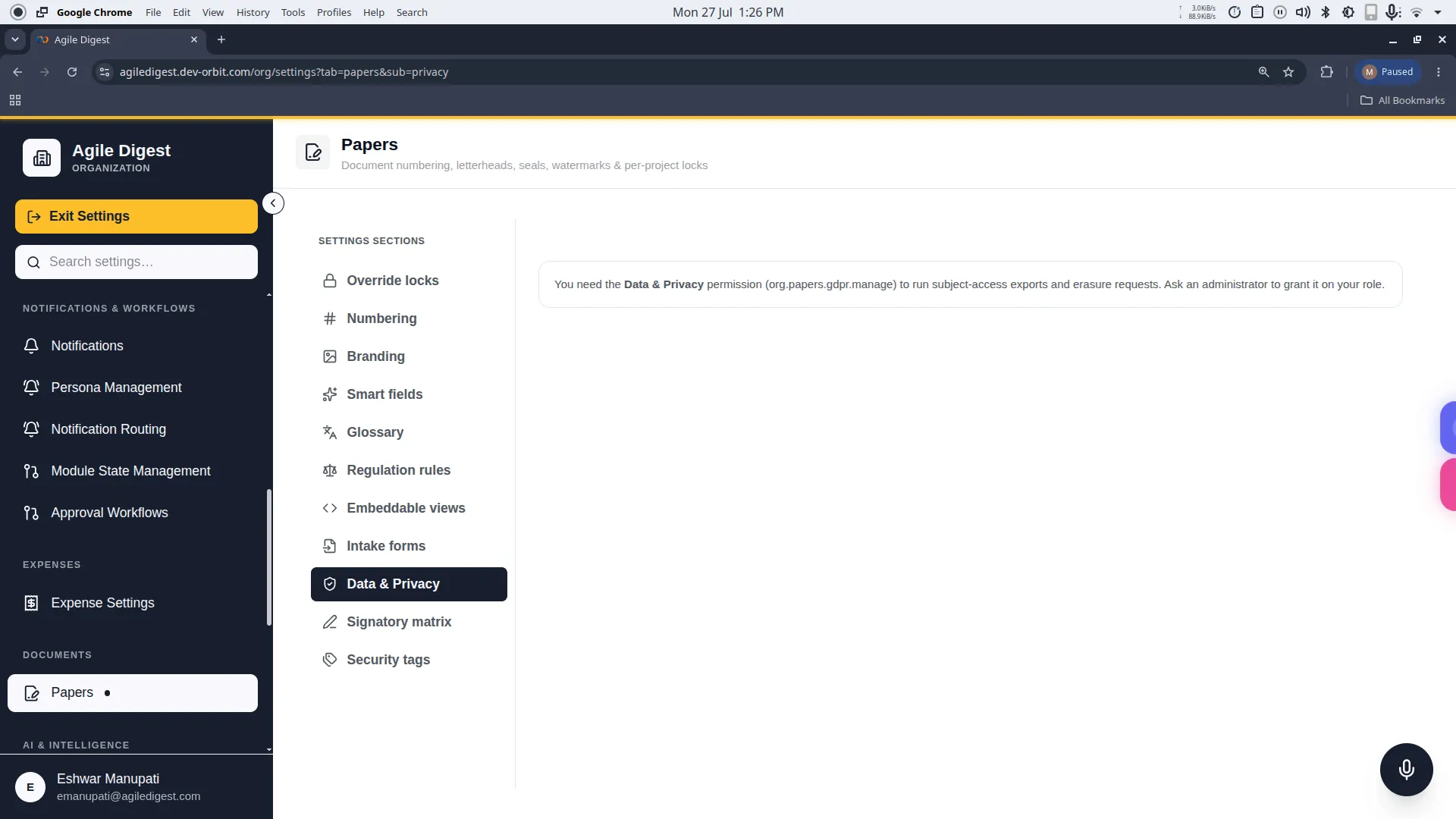 Data &amp; Privacy permission