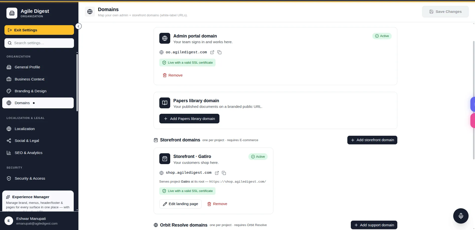 Domains Screen