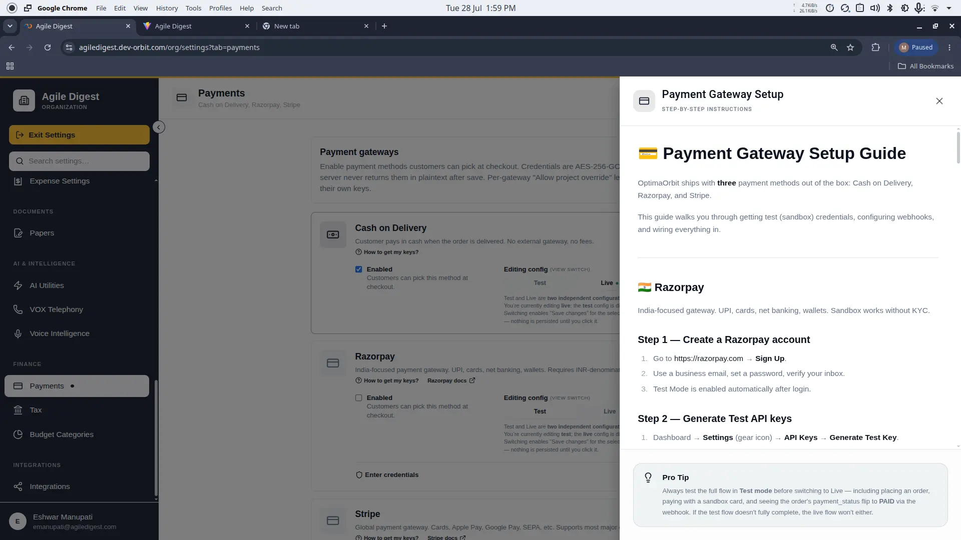 Expanded Razorpay Credentials