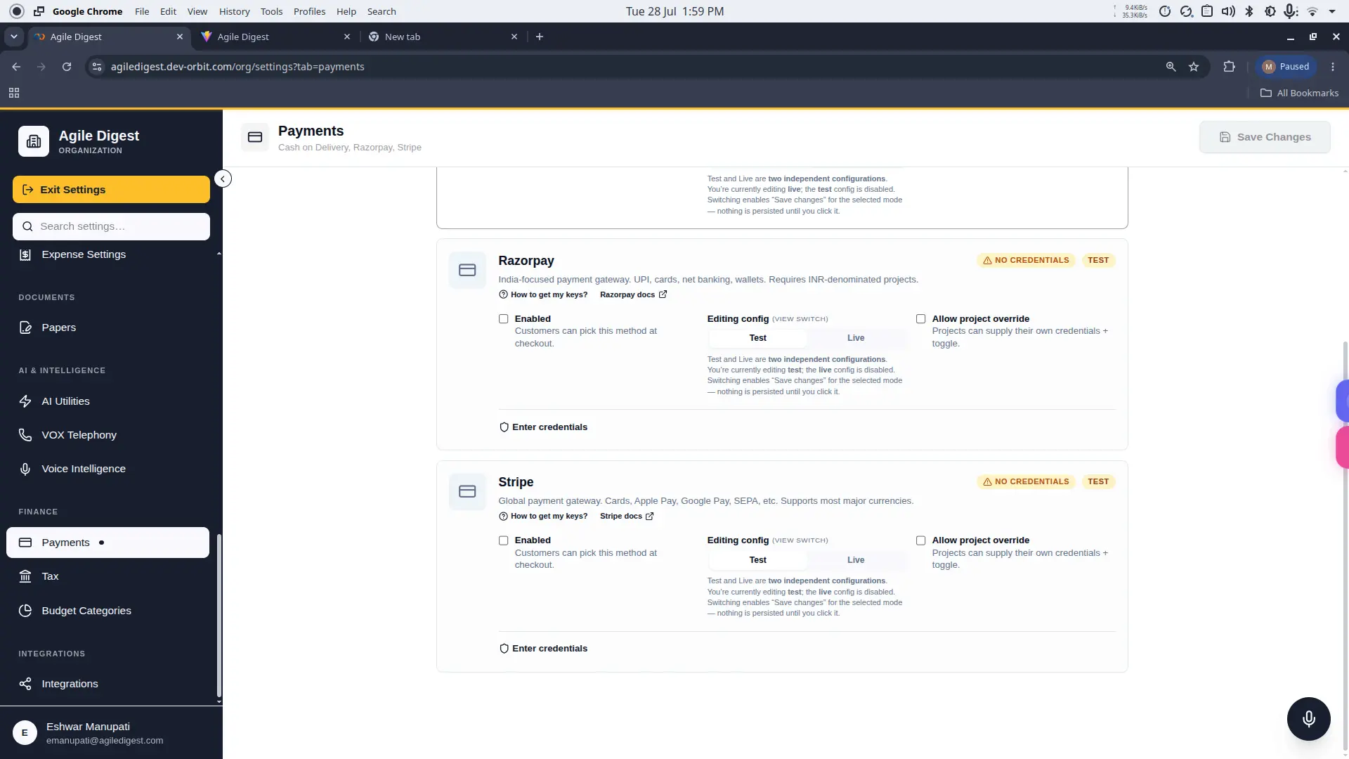 Expanded Stripe Credentials
