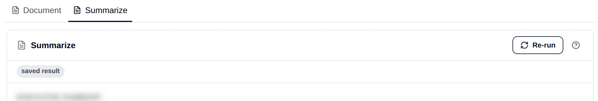 A capability's result tab, marked 'saved result', with a Re-run button