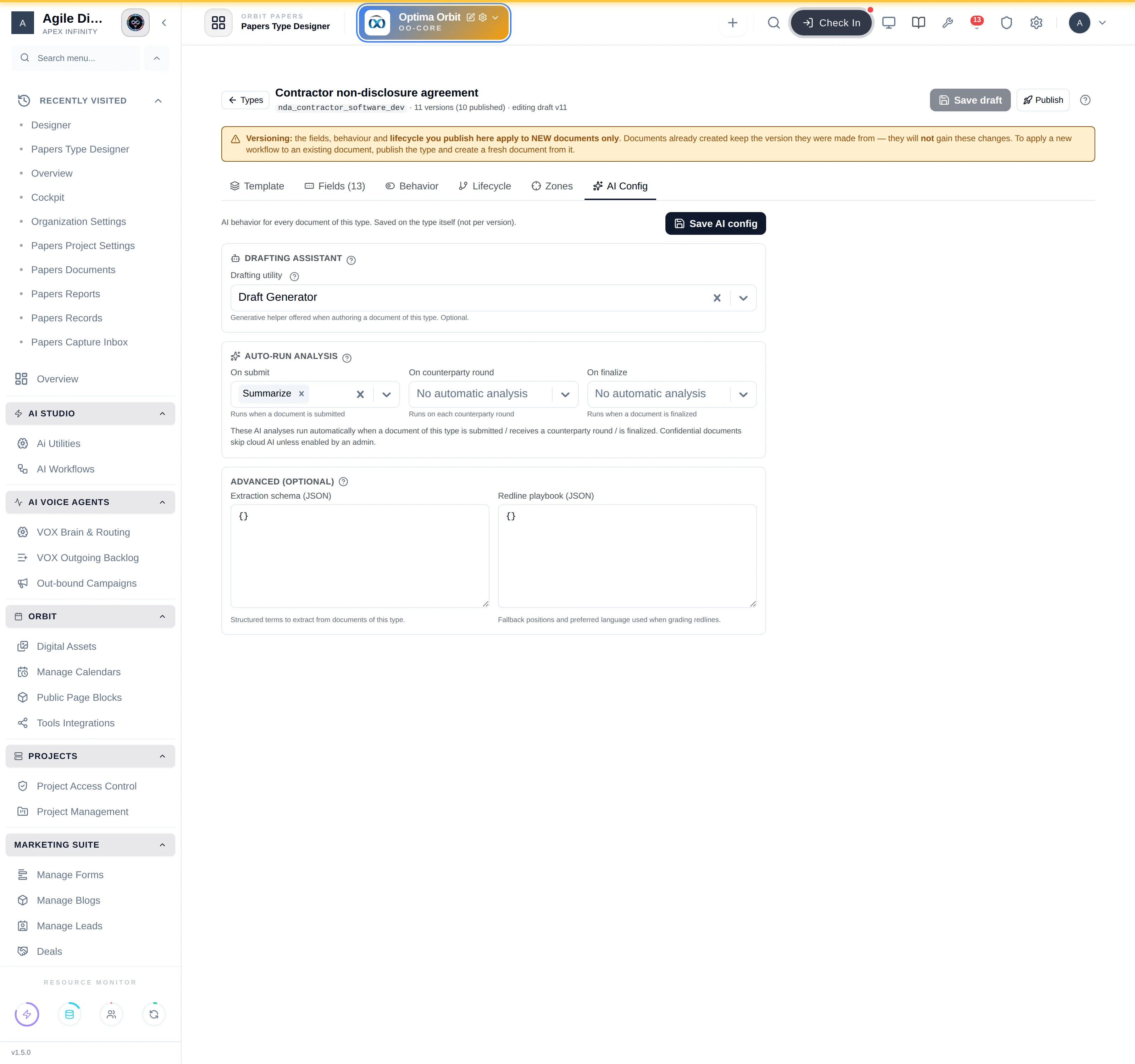 The AI Config tab of the type designer