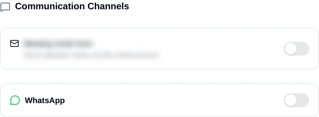 The Communication Channels section of a calendar's settings