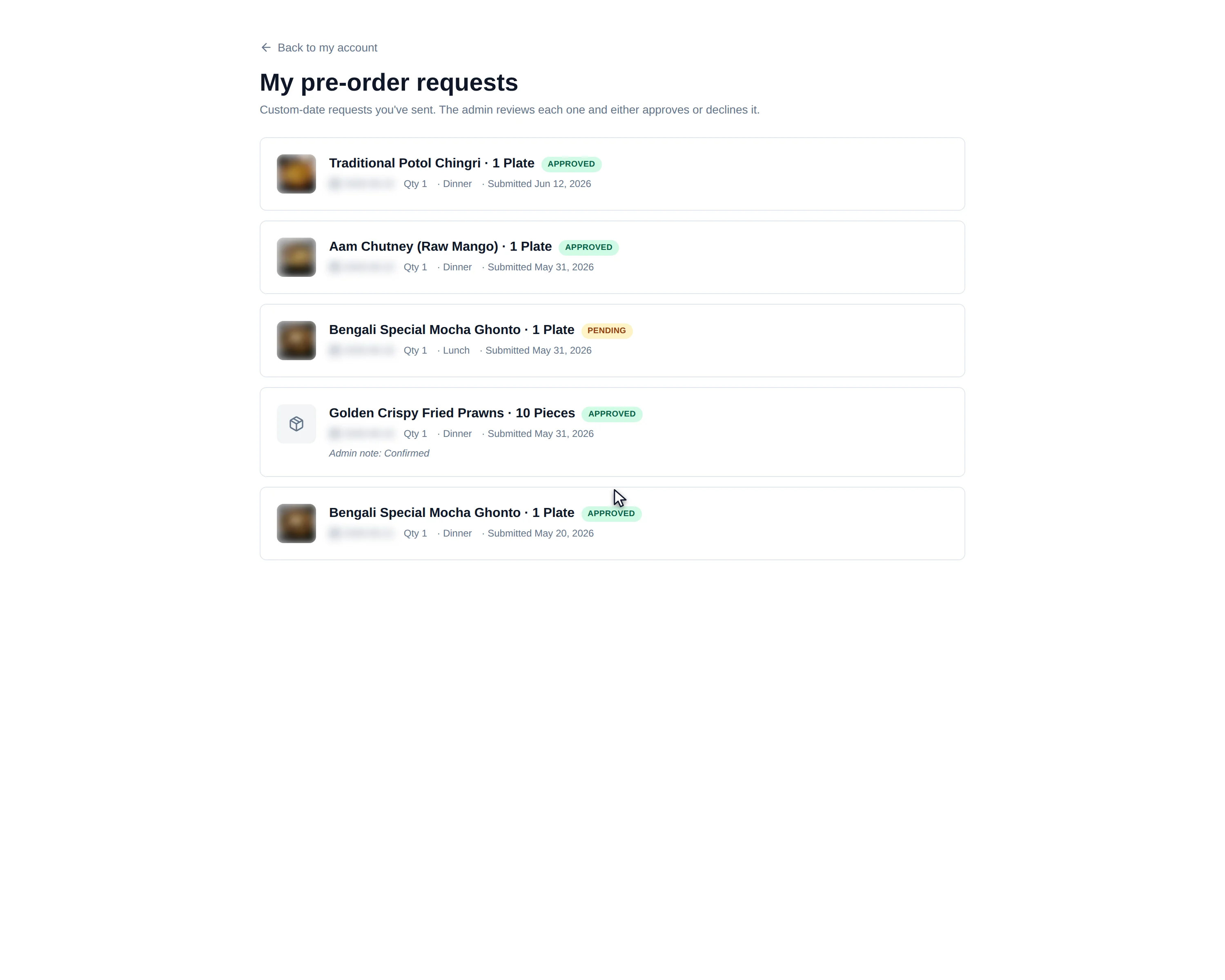 The shopper's preorder requests page