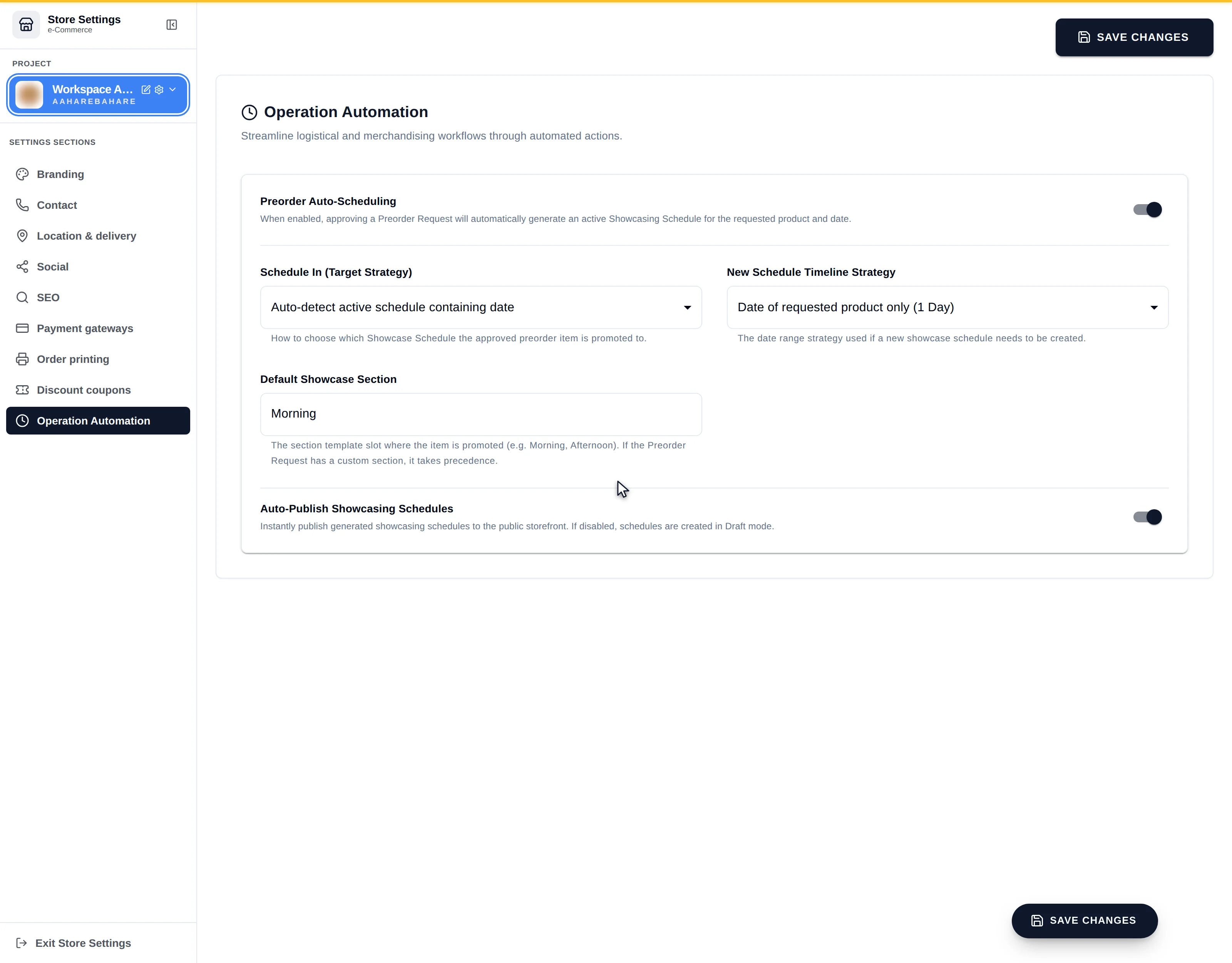 The Operation Automation section showing the preorder auto-schedule toggle and its strategy selector