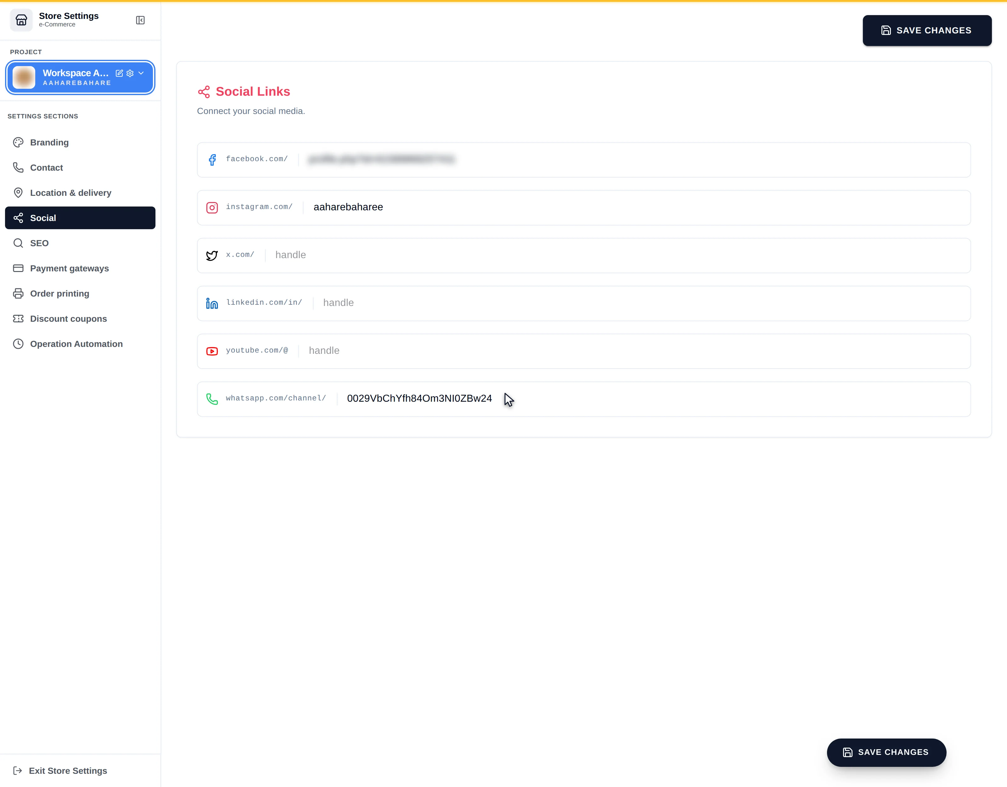 The Social Links section