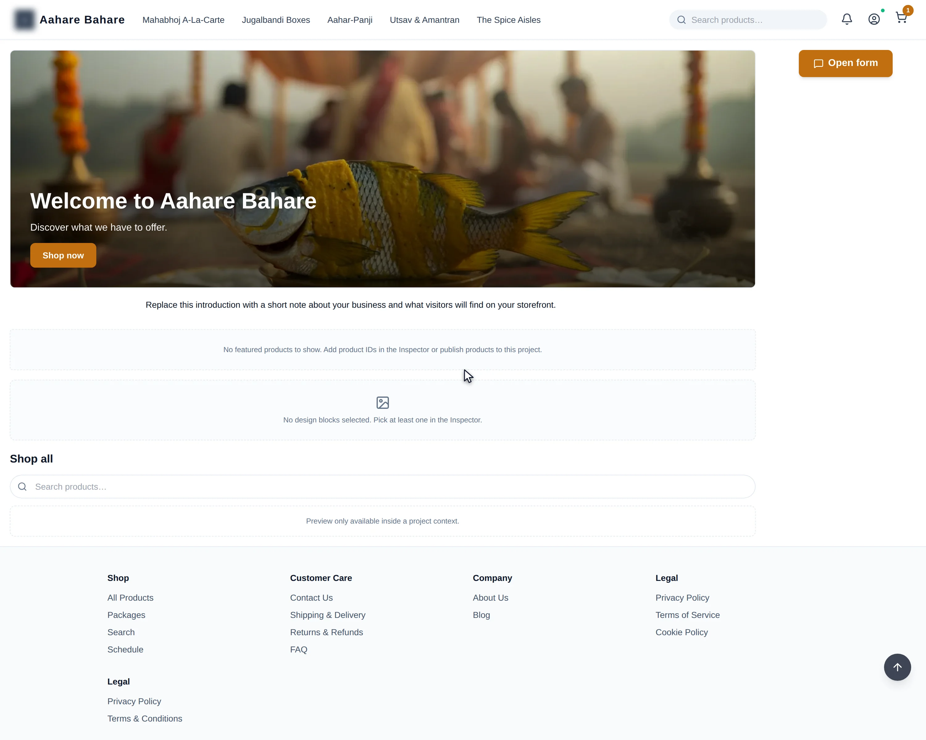 The storefront home page