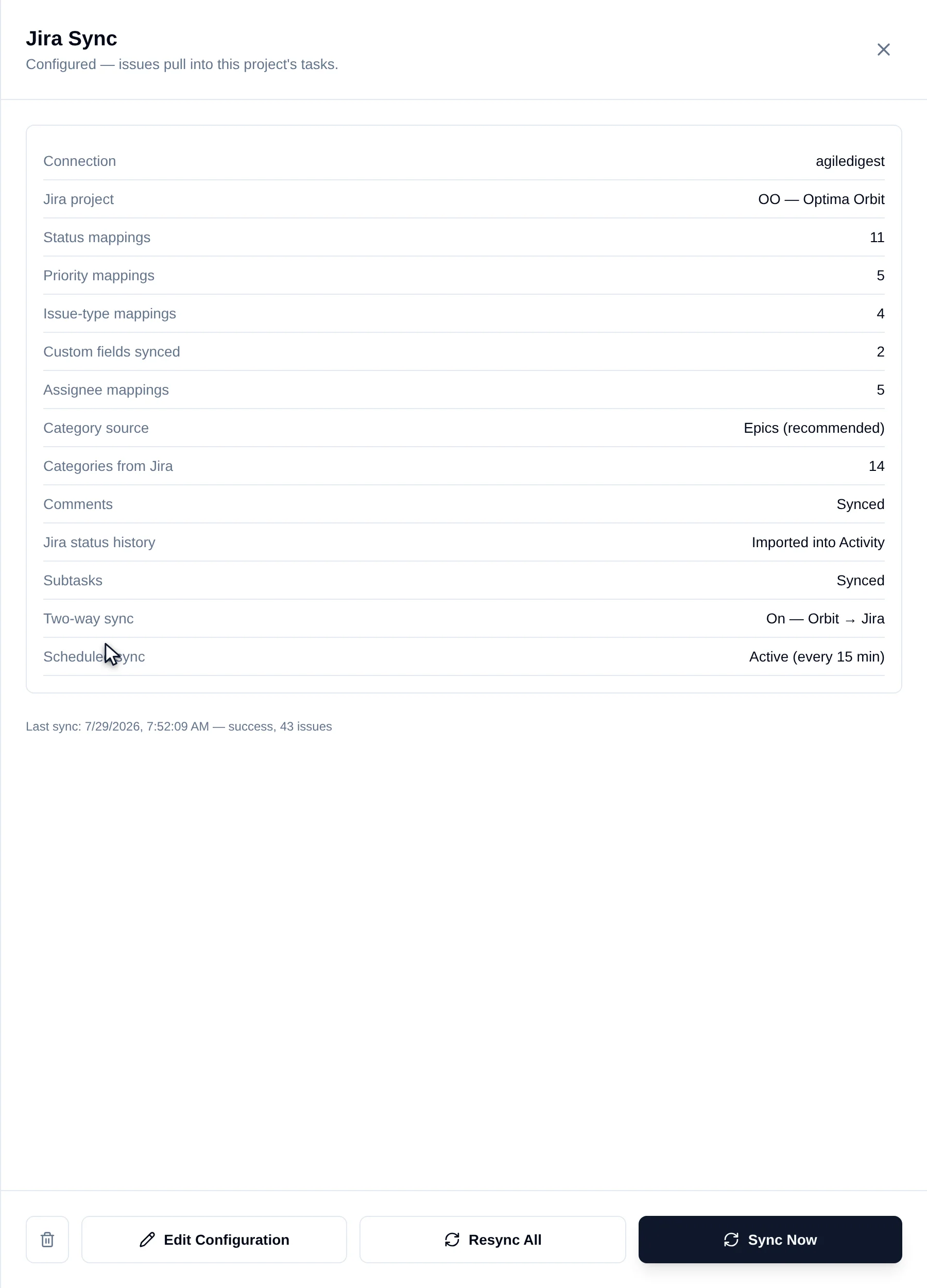 The People & Categories step showing the three category sources and the epic list