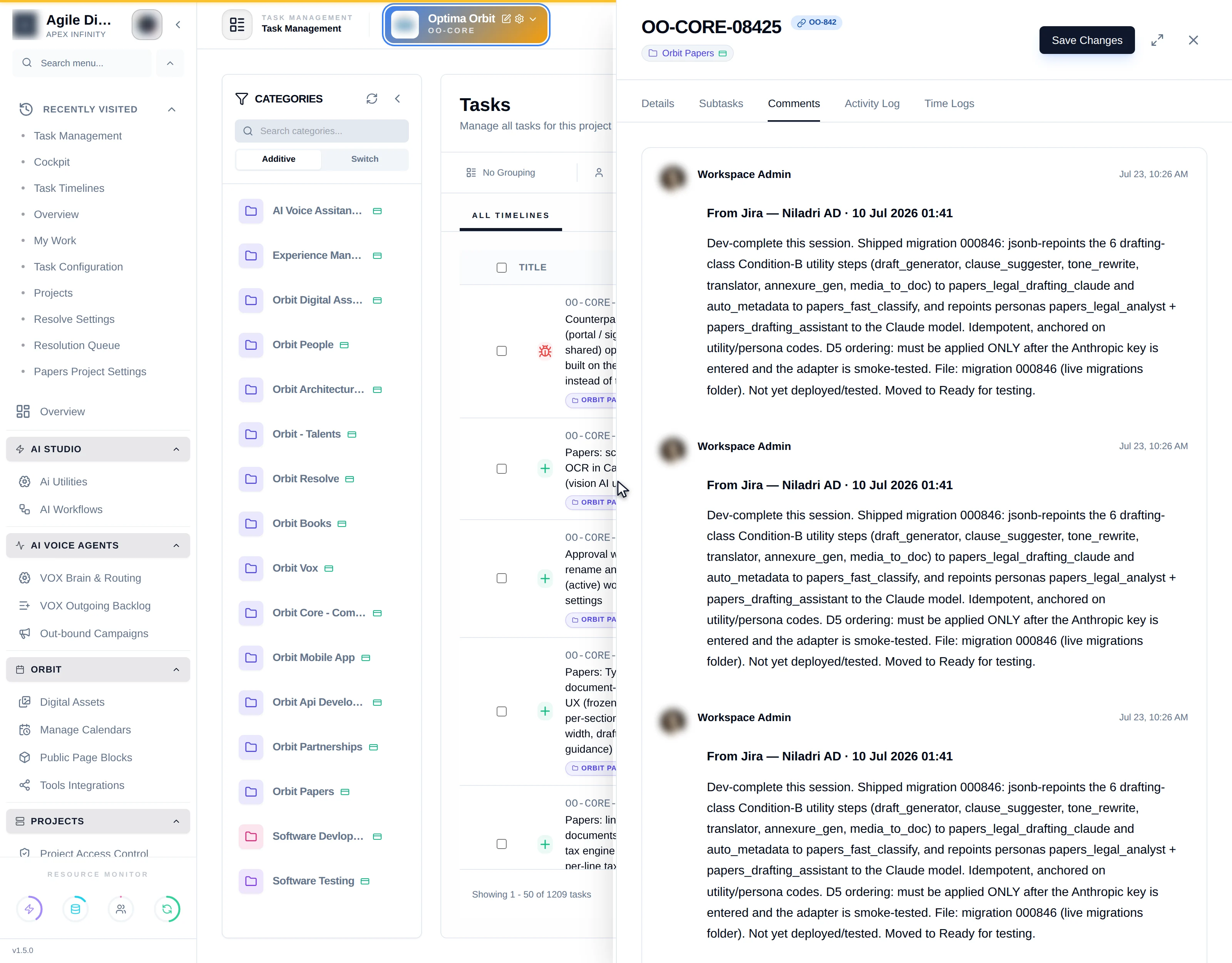 The Comments tab with existing comments, avatars, timestamps and the editor