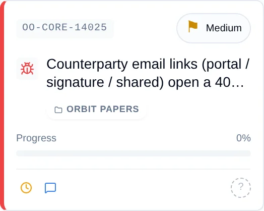 One card with pips: 1 breadcrumb, 2 key, 3 priority flag, 4 type icon, 5 Billable pill, 6 hours + progress %, 7 Log Time, 8 Add Comment, 9 due date, 10 assignee avatar