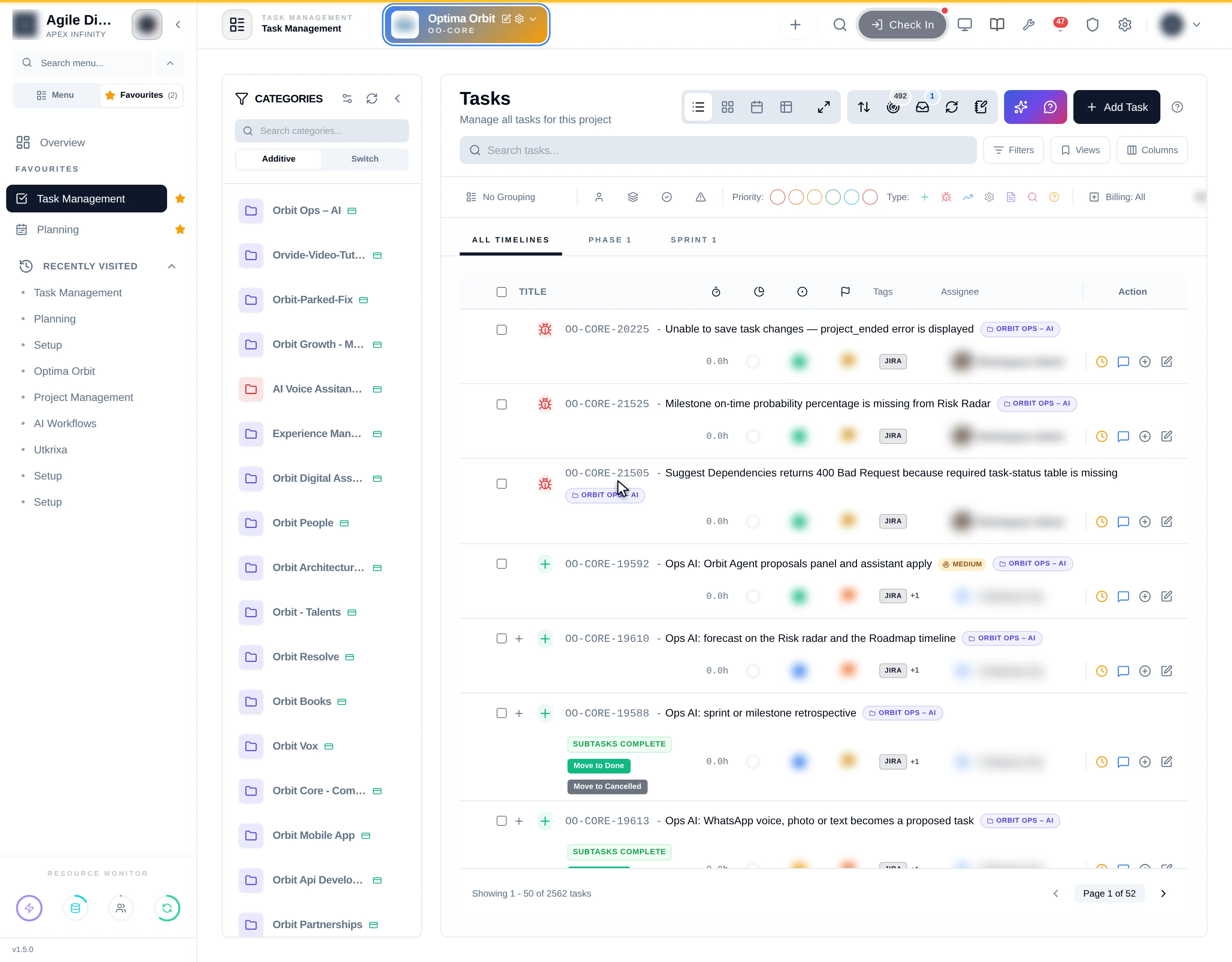 The list with header row, nested rows and pagination footer
