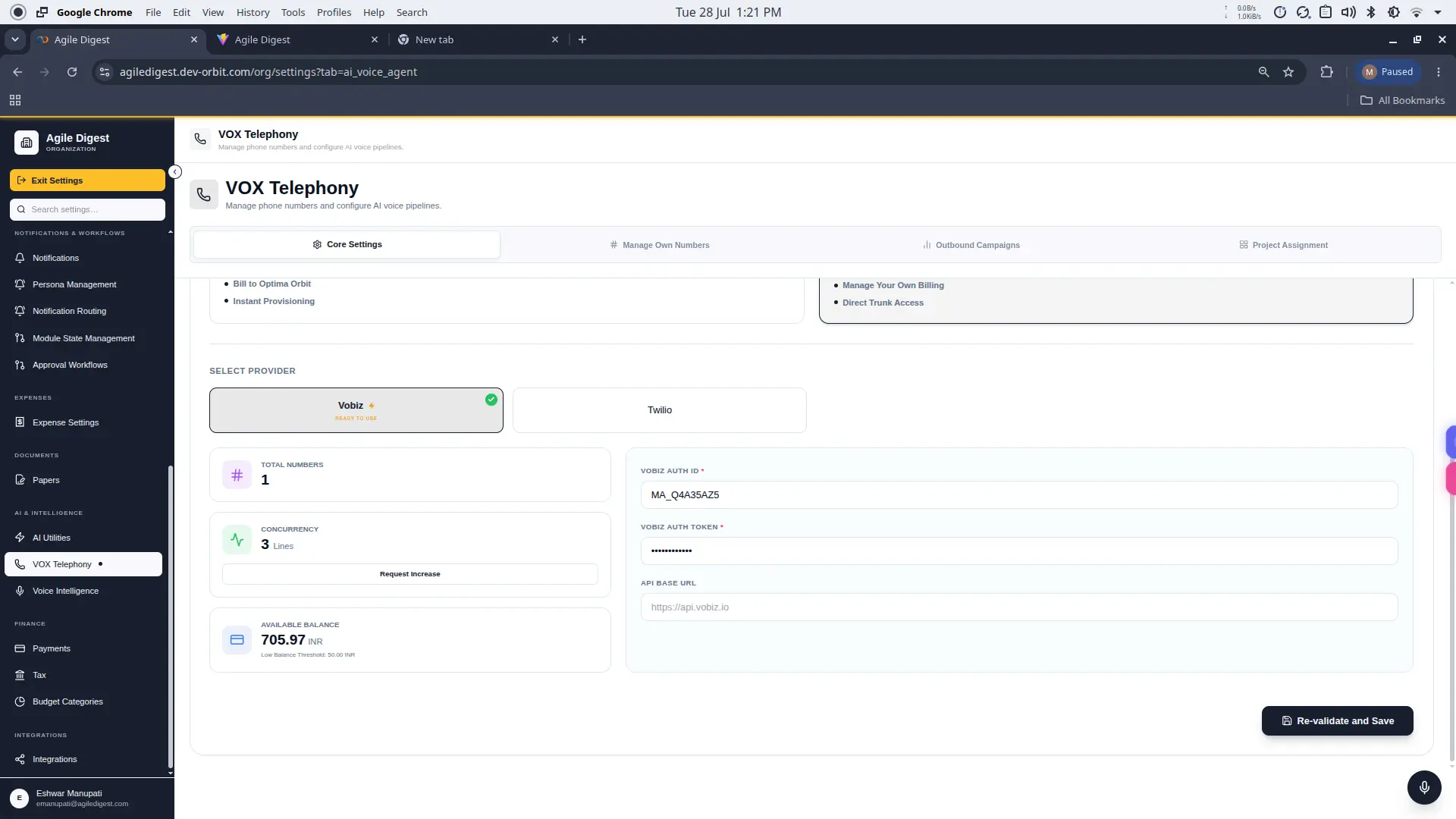 Vobiz Provider Configuration
