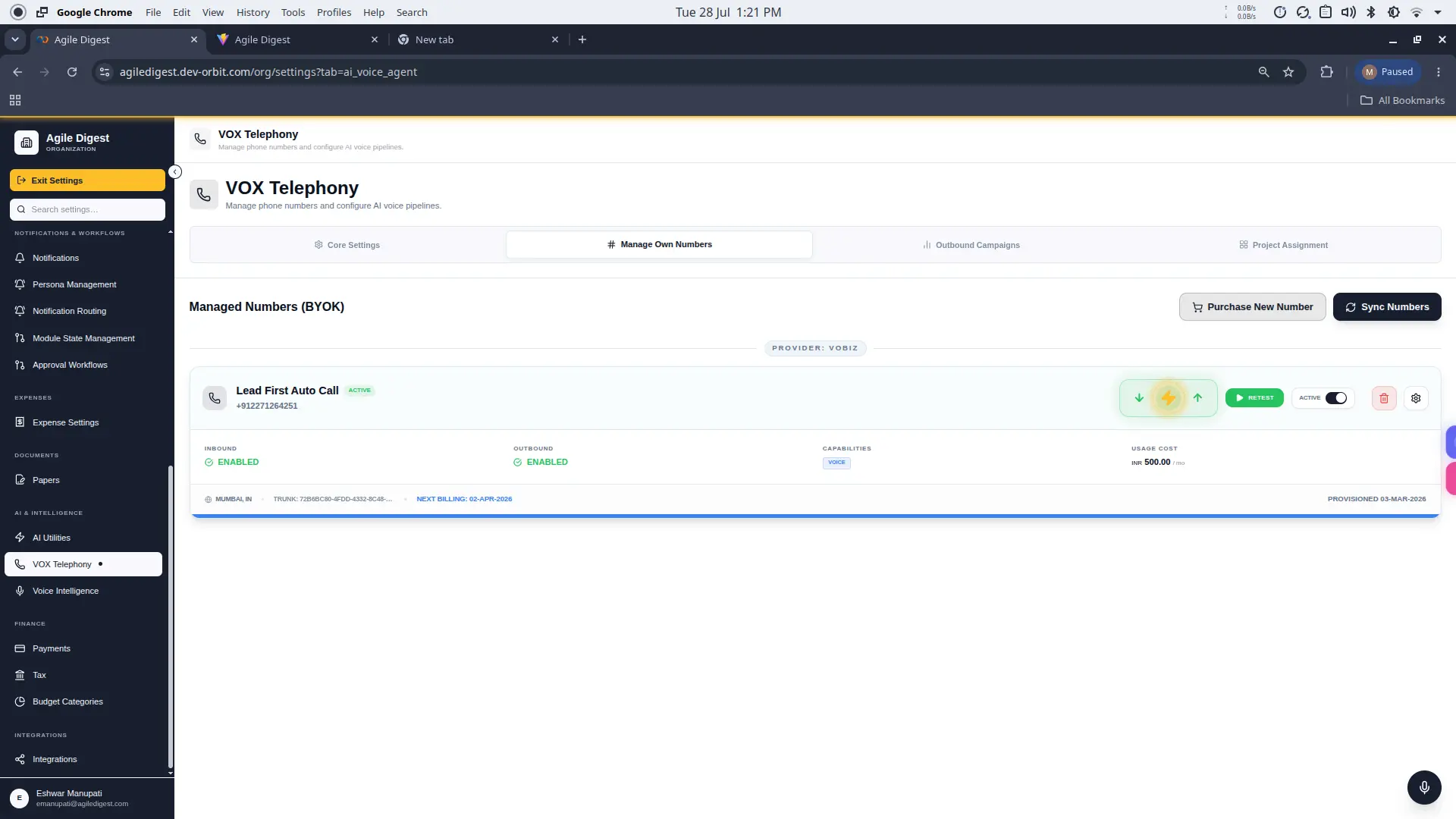 Manage Own Numbers Inventory
