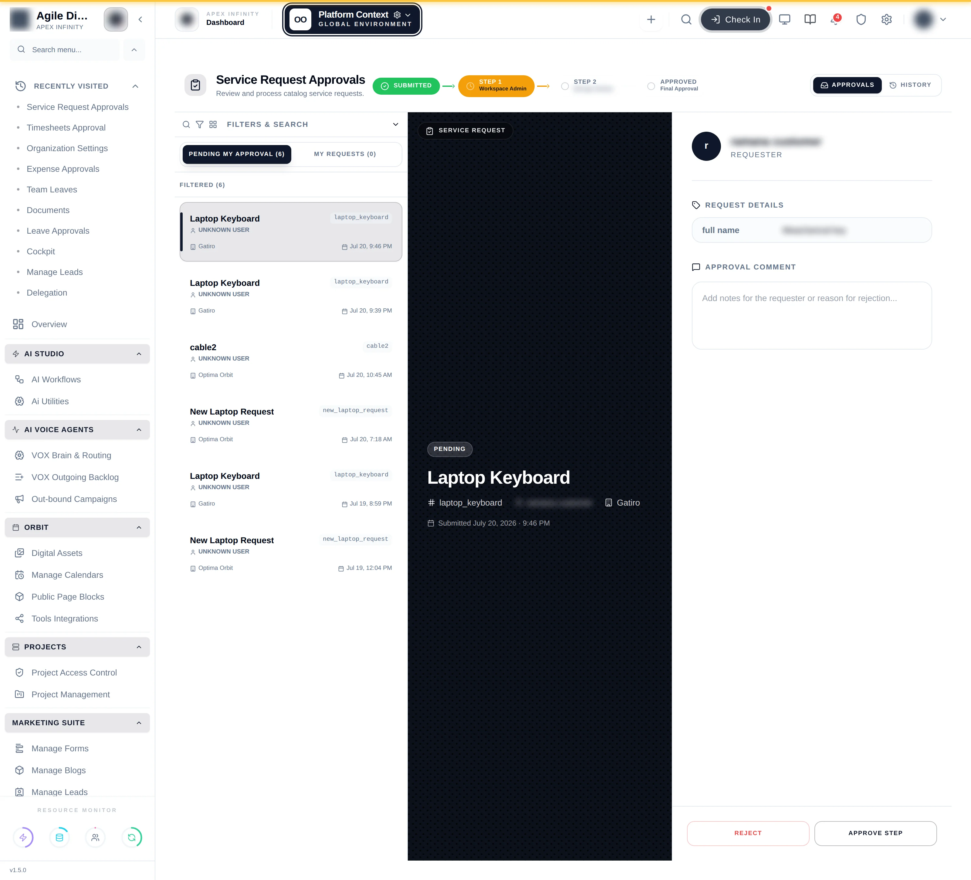 The internal request approval queue