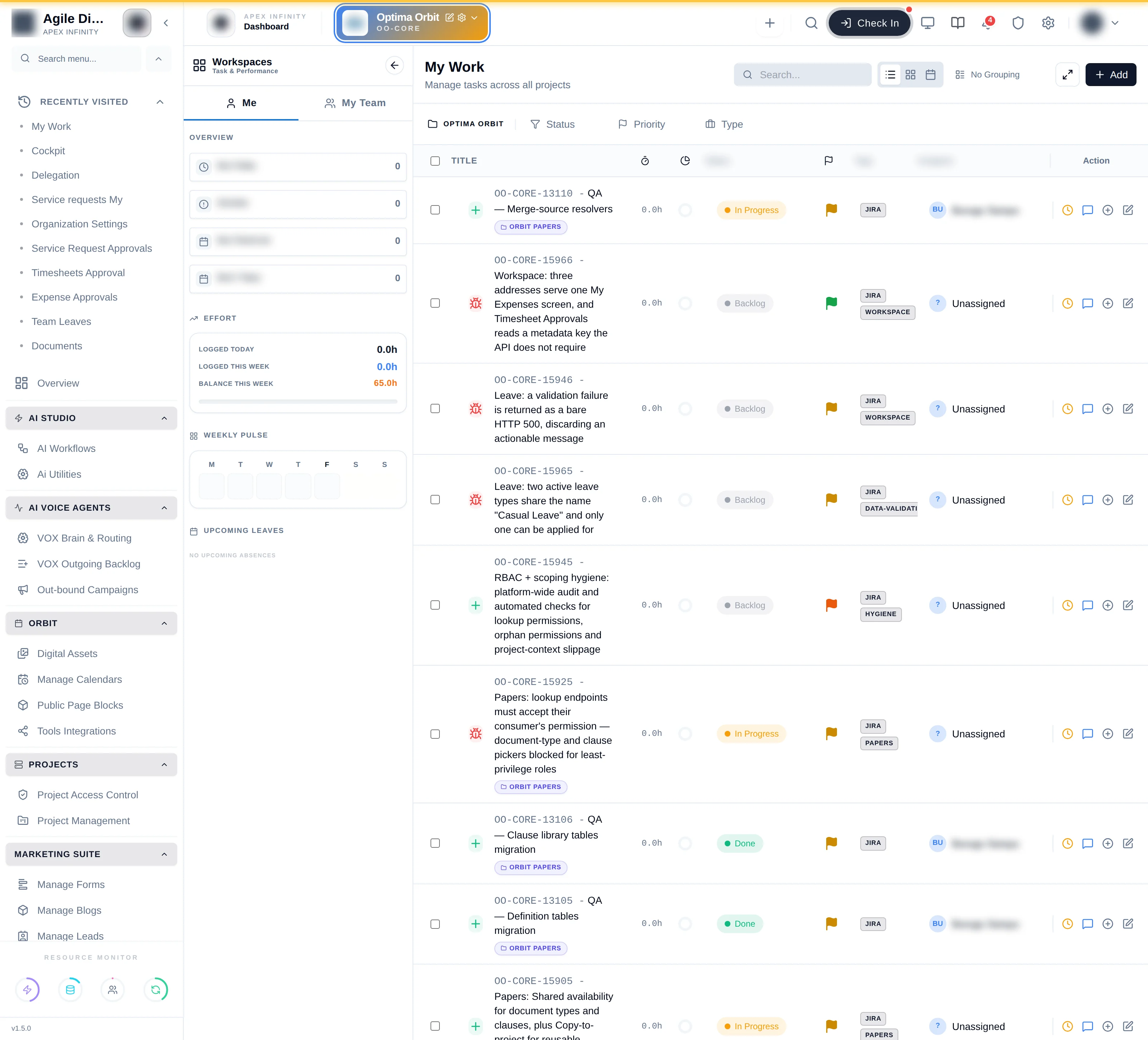 My Work showing tasks assigned to the signed-in user