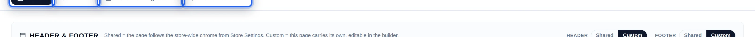 The four studio mode tabs: Builder, Preview, Featured Image and SEO, and Advanced JSON